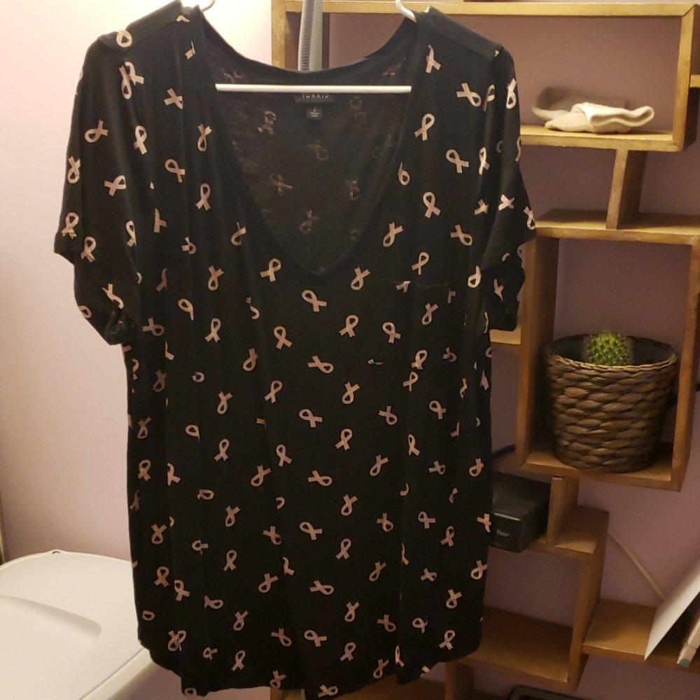 Black Shirt with Breast Cancer Ribbon Pattern